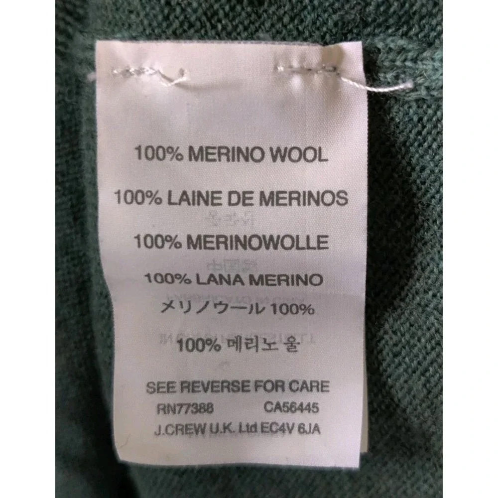 J. Crew Men's V-Neck 100% Merino Wool Sweater Heather Green Slim Fit Size Medium
